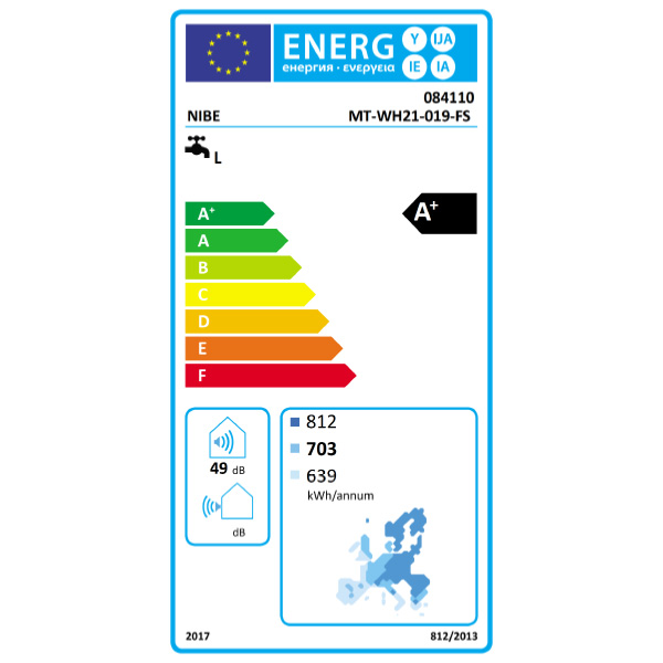 Nibe warmtepompboiler MT-WH-21-019-FS ERP Label